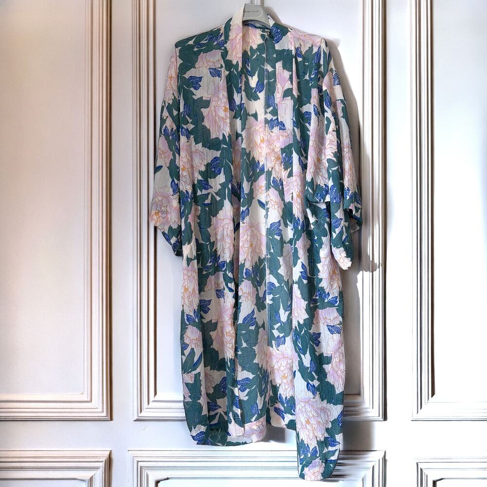 FREE PEOPLE Intimately Floral Sheer Open Front Kimono Duster Cardigan XS